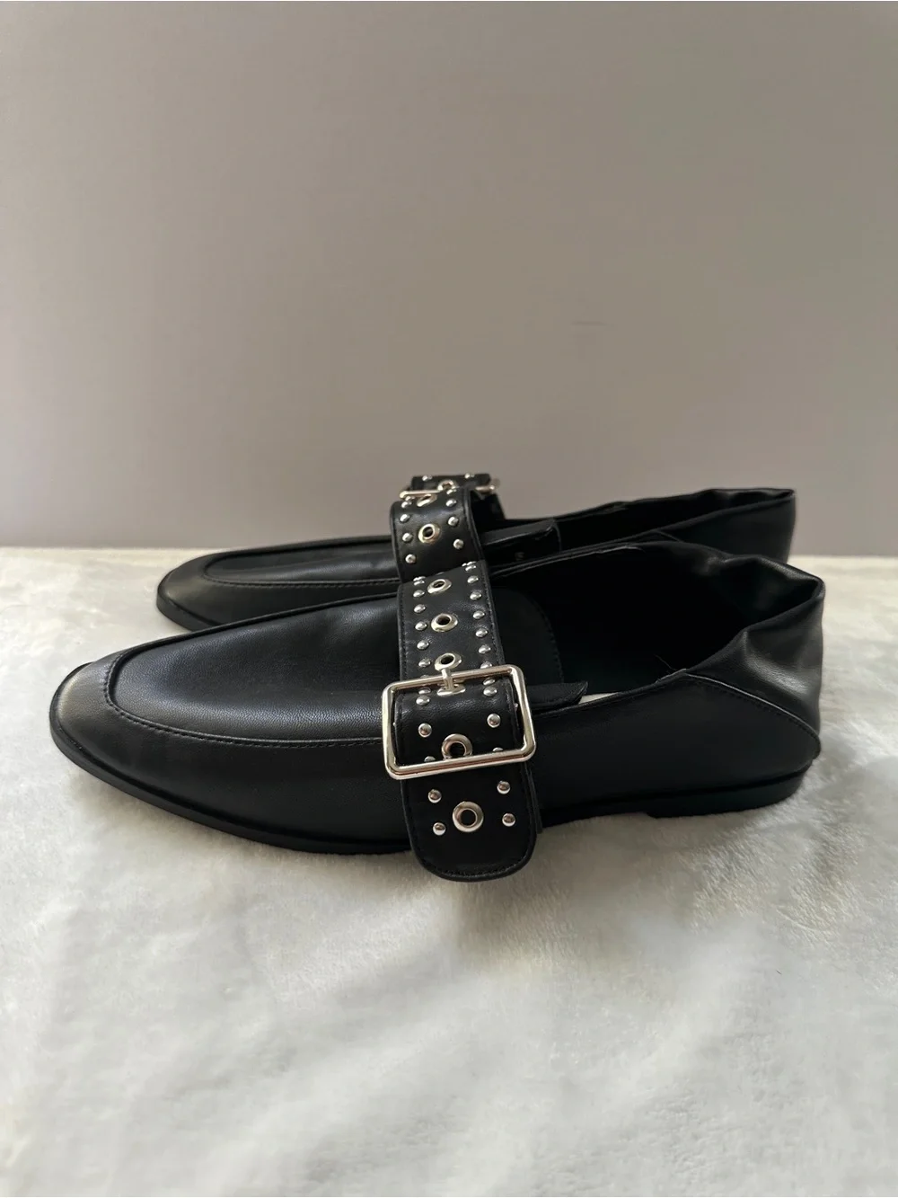 Vintage Havana Maureen Black Leather Studded Slip On Loafers Shoes NEW size 7.5